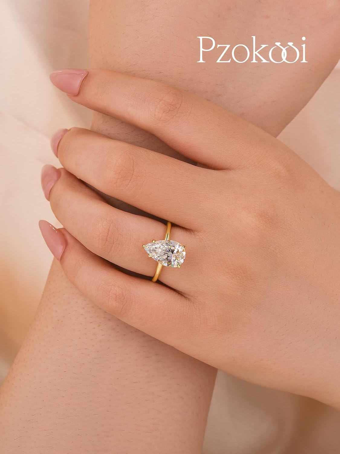 4.0ct Elongated Pear Shaped Engagement Ring for Women,925 Sterling Silver Cubic Zirconia Solitaire Promise Ring for Wedding,Travel,Daily - Image 2