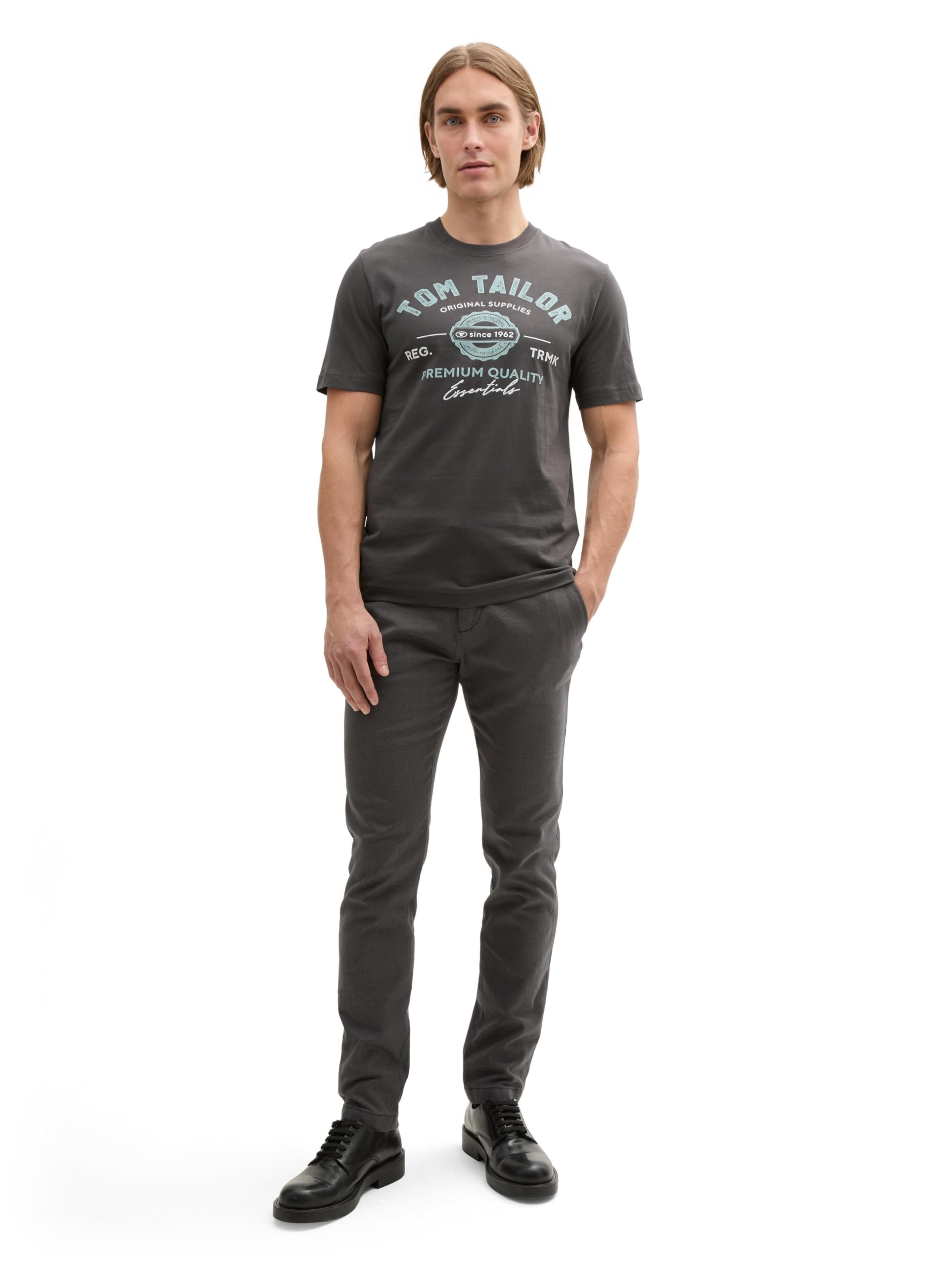 TOM TAILOR Herren T-Shirt mit Logo-Print, 10899 - Tarmac Grey, XXL – Ansicht 2