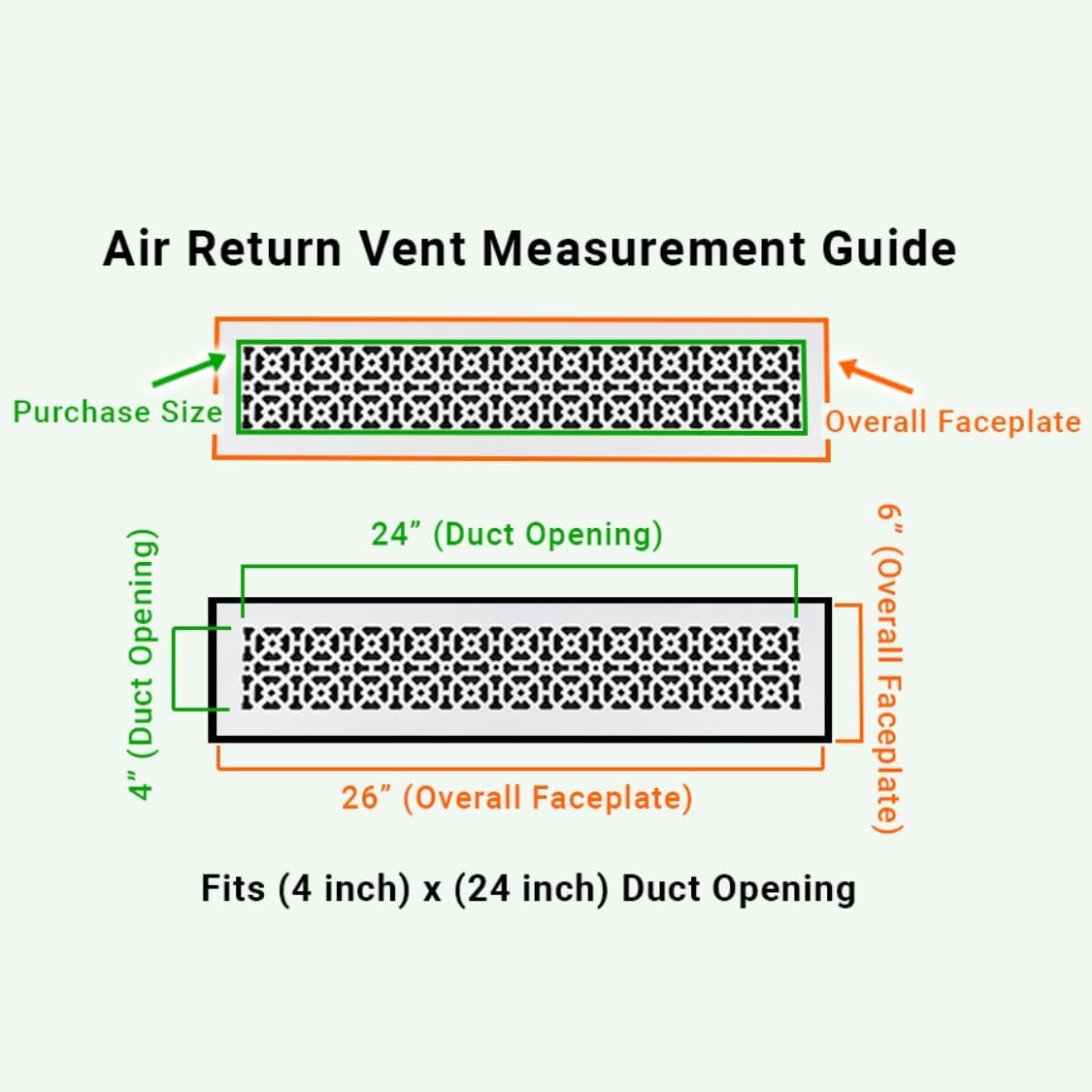Achtek 4"x24" Duct (6"x26" Overall Size) Solid Cast Aluminum HVAC Air Return Grill Vent Cover | Powder Coated | for Floor-White Without Screw Holes