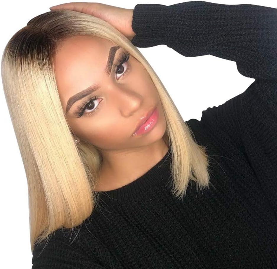 Brazilian Human Hair Wigs Ombre 1b 613 Blonde Color Brazilian Remy Virgin Hair Wig 14 inch