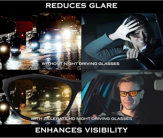 Image of Night Vision Driving Glasses - Anti Glare HD Polarized Yellow Tinted Sunglasses for Men & Women