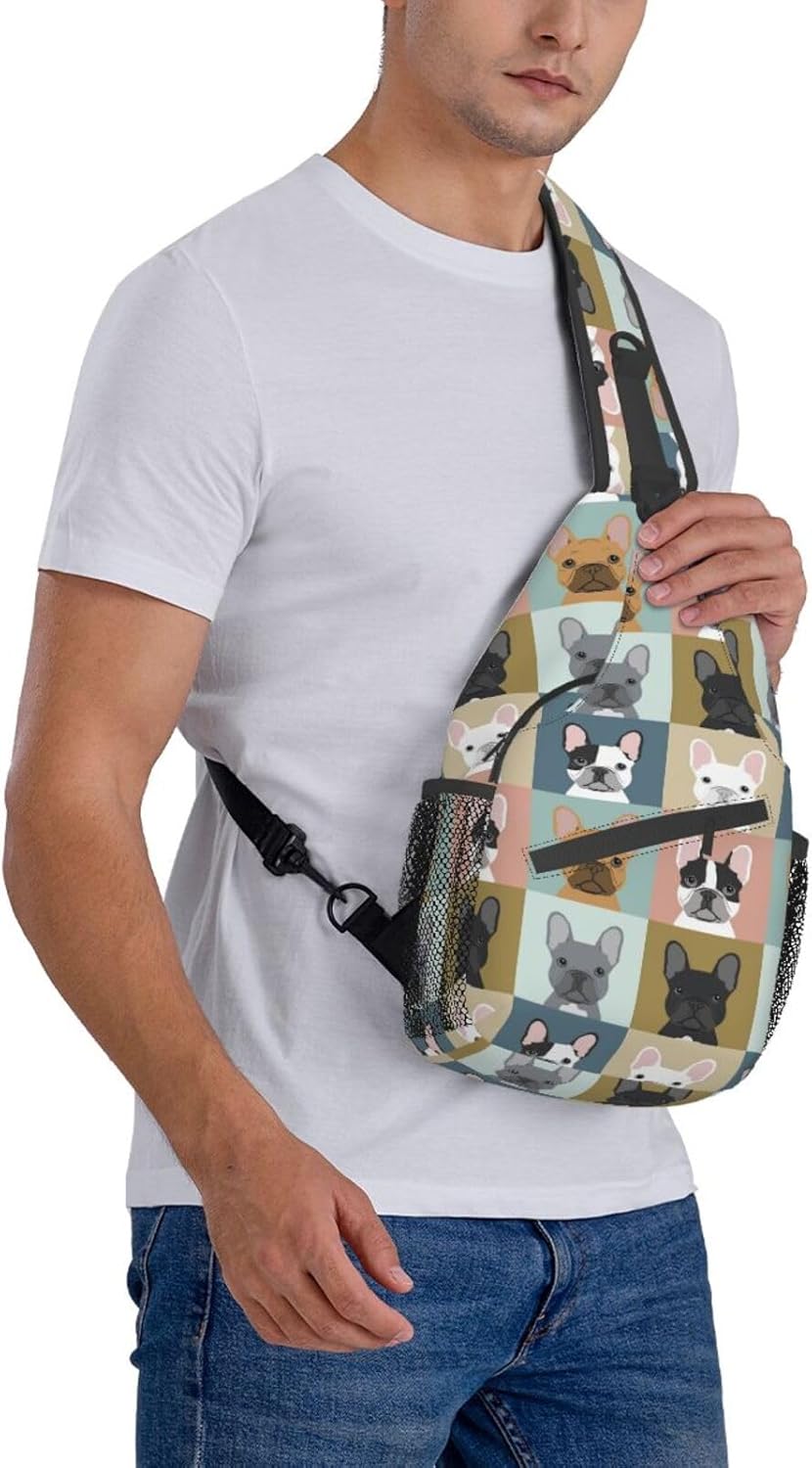 French Bulldog Printed Crossbody Sling Backpack,Travel Hiking Chest Bag Daypack,Multipurpose Crossbody Shoulder Bag Small