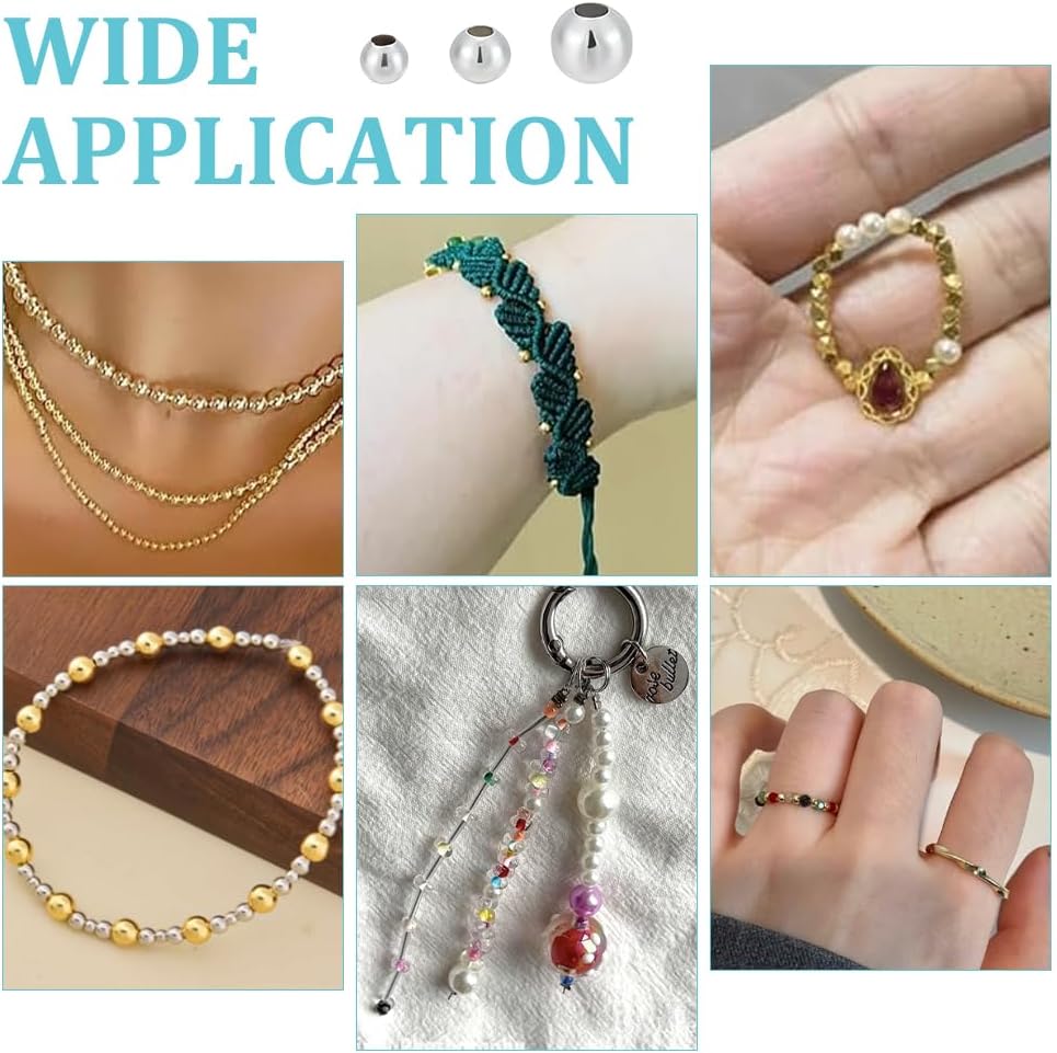 UNICRAFTALE 300Pcs 3 Styles 925 Sterling Silver Plated Round Spacer Beads 2-3mm Brass Beads Loose Bead Metal Bead Connector Bead for DIY Bracelet Necklace Jewelry Making Crafting - Image 5