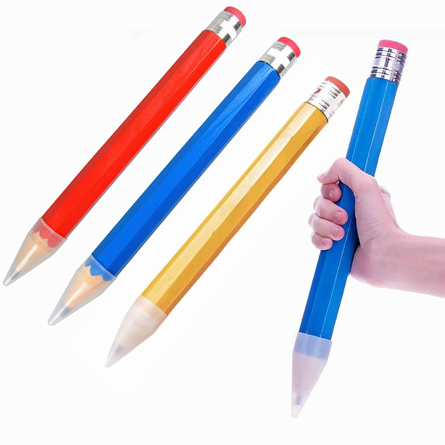 goldhik 13.3'' Wooden Jumbo Pencils, Giant Pencils Funny Big Novelty Pencil With Cap For School Home Office Prop Supplies (Red)