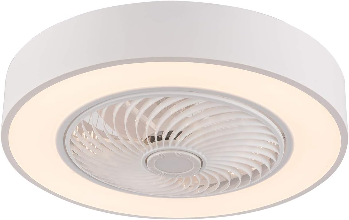 TFCFL 22 Inch Modern Simple Ceiling Fan Light Round LED Ceiling Fan Chandelier Adjustable Light Color Wind Speed Remote Control Acrylic Fan Light for Living Room Bedroom Dining Room (White)