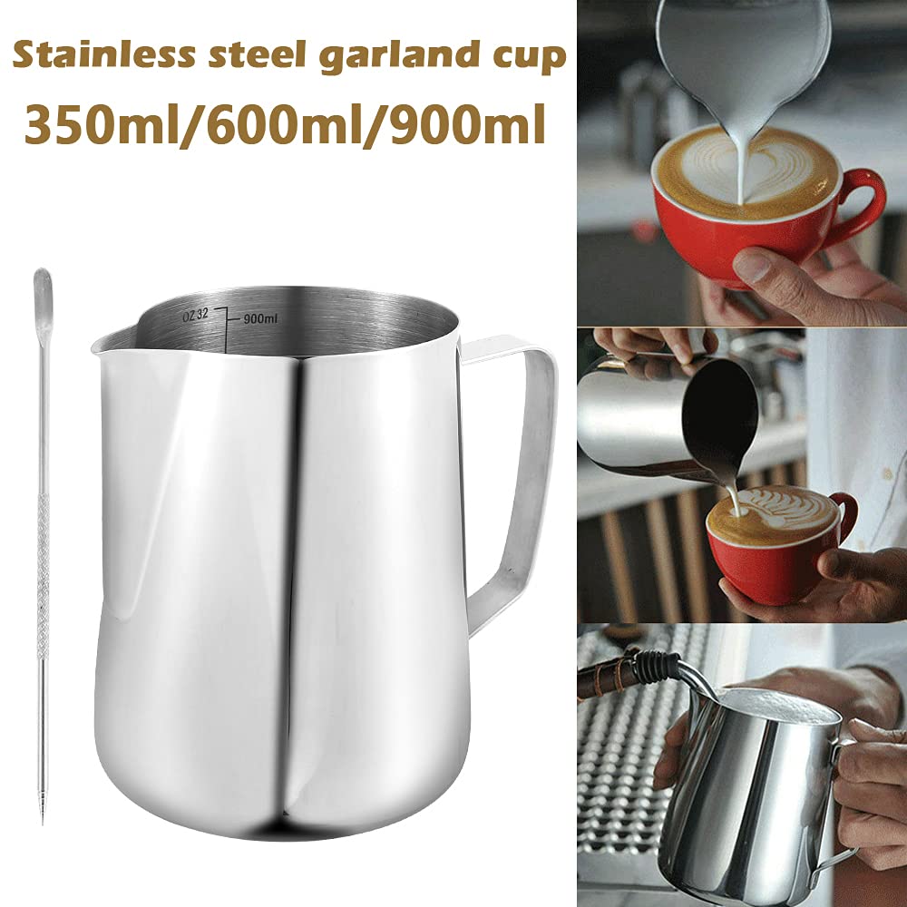 Bricco Latte Art In Acciaio Inox 350ml - Per Cappuccino E Schiuma Latte Con Stencil E Accessori | Professionale Per Barista - Foto 11