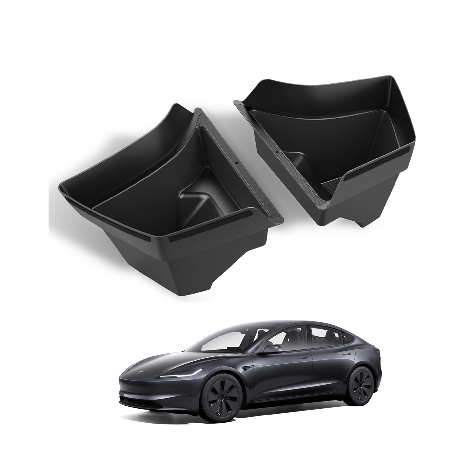 Spigen Tesla Model 3 Highland 2026 Organizador de Maletero de TPE [Paquete de 2] Rayas Antideslizante, Caja de Espacio de Almacenamiento, Diseñado para Accesorios Tesla Model 3