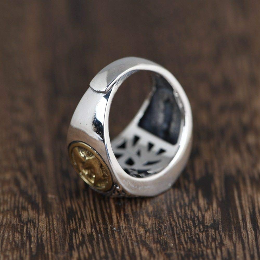 Einstellbare Ring Frauen,S925 Sterling Silber Retro Breite Geometrie Schrift Symbole Punk Verstellbar Open Knuckle Schwanzring Finger Joint Zehenring Schmuck Für Frauen Mädchen Geschenk Hochzeit M