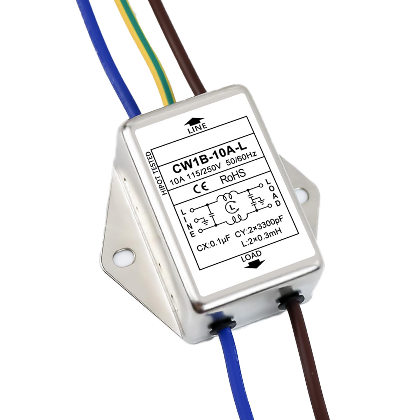 2 pezzi Filtro EMI, CW1B-10A-L (040) Filtro monofase, Filtro di interferenza elettromagnetica 250 V, per la soppressione di disturbi a impulsi continui e intermittenti