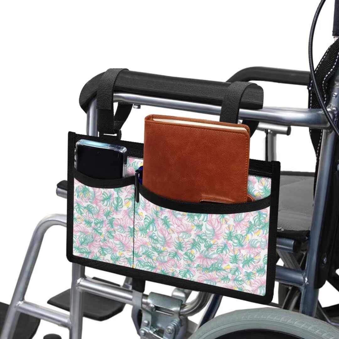 GOSTONG Palm Frond Wheelchair Side Bag Wheelchair Bags to Hang on Side Walker Bags and Pouches for Walkers for Seniors