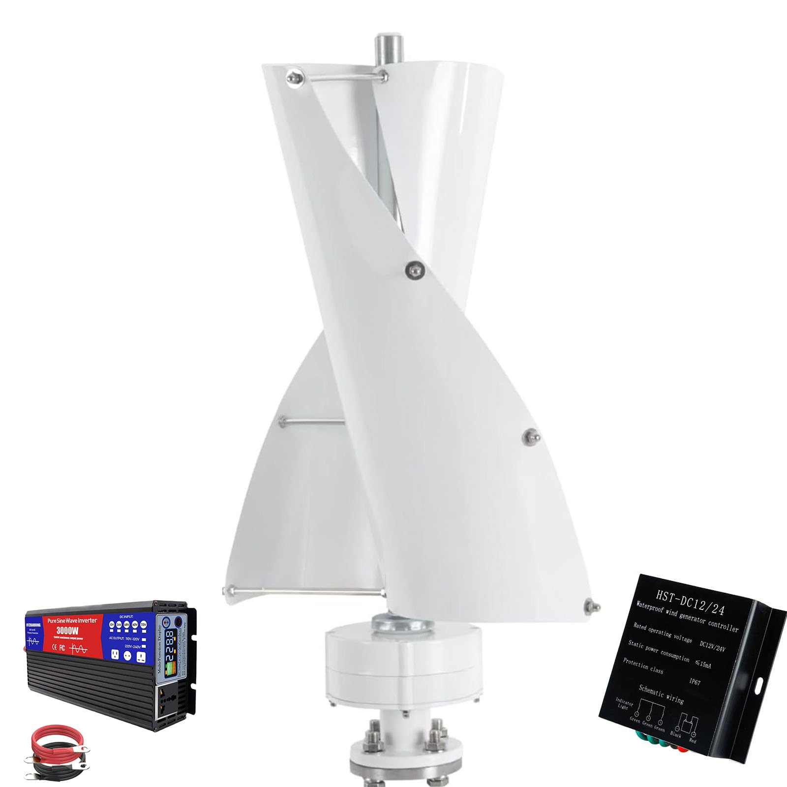HYZHANHONG 12V24V48V Spiral Vertical Wind Turbine, 10000W Wind Power Generator Kit with Waterproof Controller+ Inverter for Off-Grid Living, Camping & Marine Use,48V