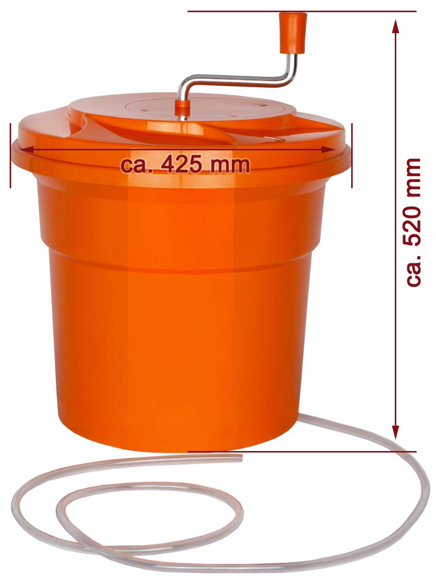 Beeketal 'SB-Maxi25' Profi Gastro Salatschleuder mit 25 Liter Gesamtvolumen - Extra großer Salattrockner mit Wasser Ablaufschlauch, Kurbelantrieb und entnehmbarem Schleudersieb