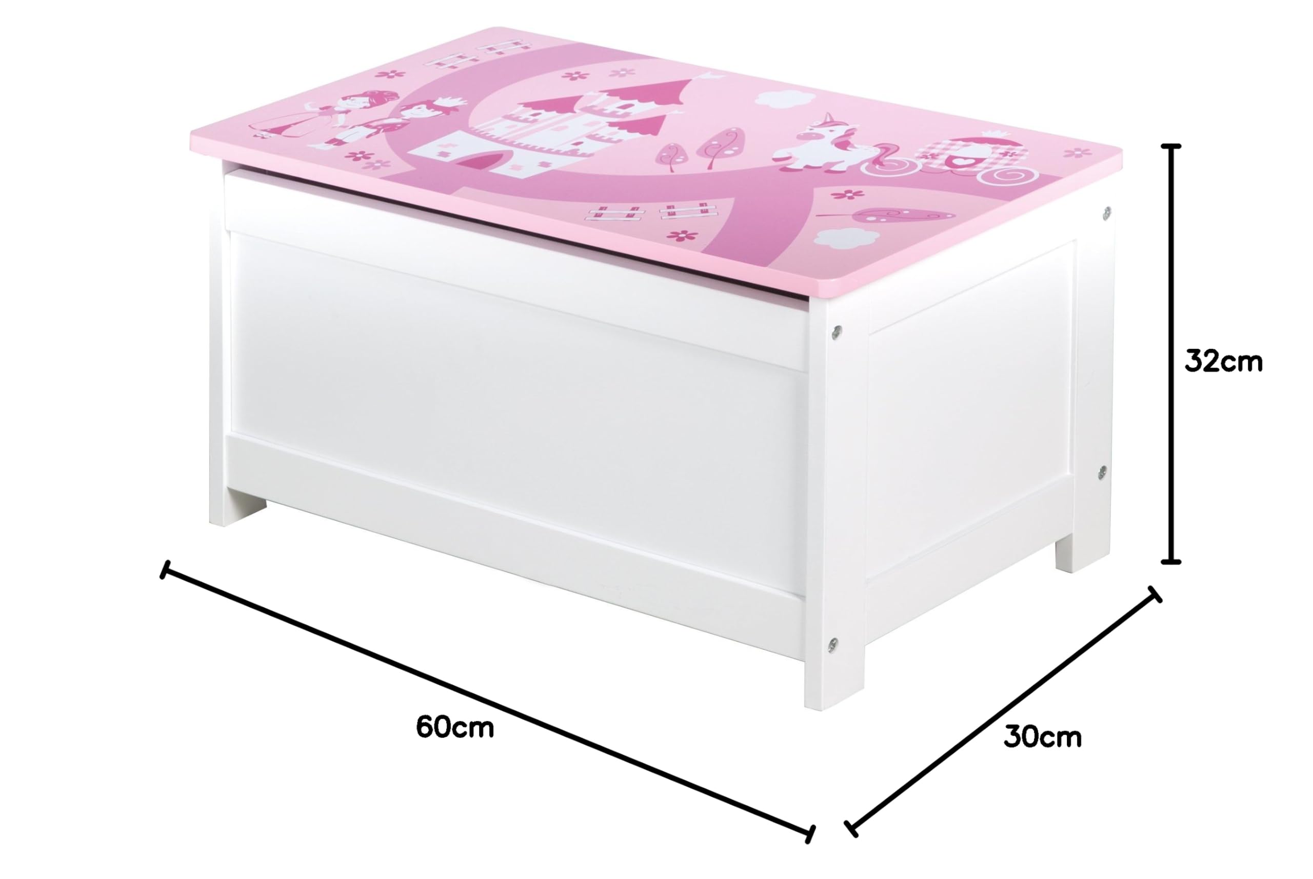 roba Baumann Baul juguetero roba 'Corona', asiento y baul juguetero para cuarto de niños, juguetero decorado con motivos de princesas en rosa.