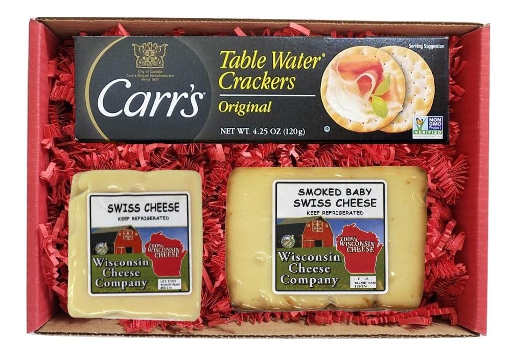 WISCONSIN CHEESE COMPANY'S - Classic 100% Wisconsin Cheese & Cracker Gift, Swiss Cheese, Smoked Baby