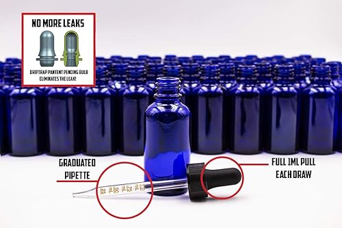Miniatura 2 de Botellas cuentagotas azul cobalto de 1 oz (1.0 fl oz) con conjuntos de cuentagotas graduados, paquete de 120