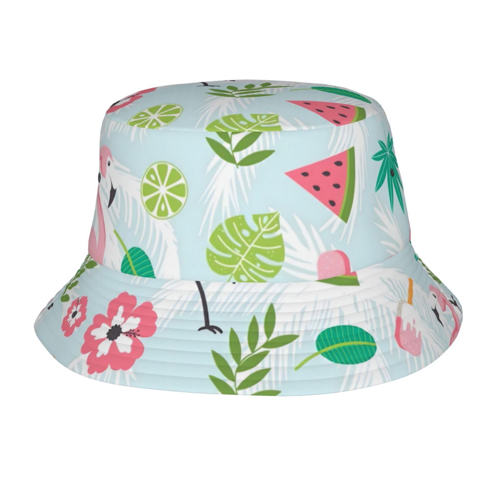 ReLuB Funny Print Bucket Hats, Summer Watermelon Flamingo Reversible Sun Cap Summer Packable Travel Fisherman Hat for Men Women Teens (M), Medium