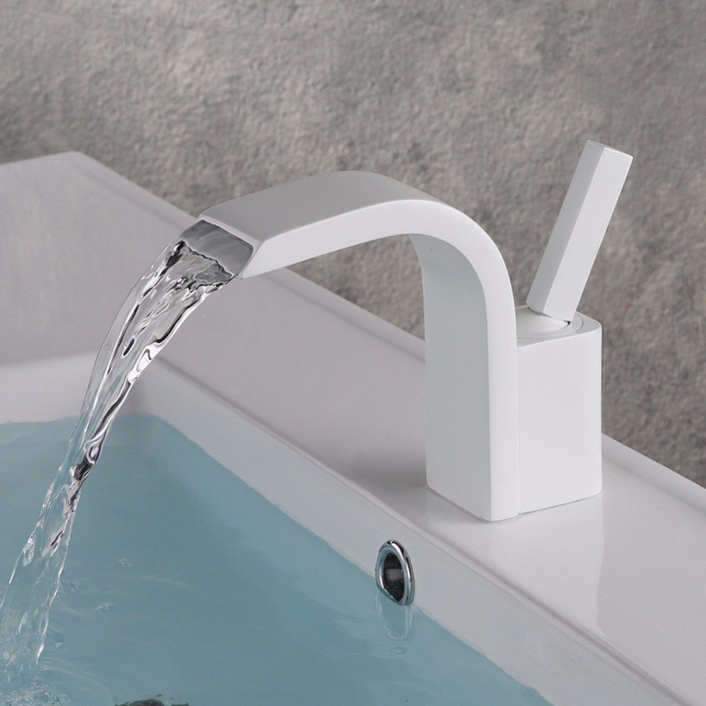 Modern waterfall outlet hot and cold water ceramic valve single hole single handle hand bathroom basin faucet white