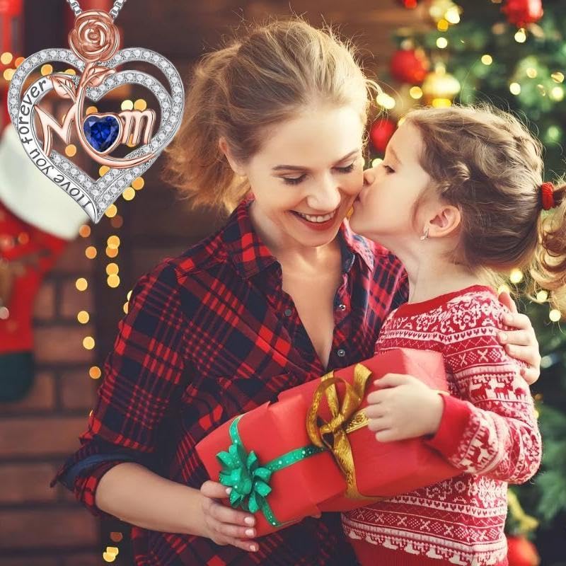 Rose Birthstone Gifts for Mom, S925 Sterling Silver Rose Heart Pendant Birthstone Necklace Mothers Day Valentines Day Christmas Birthday Jewelry Gifts for Mom3