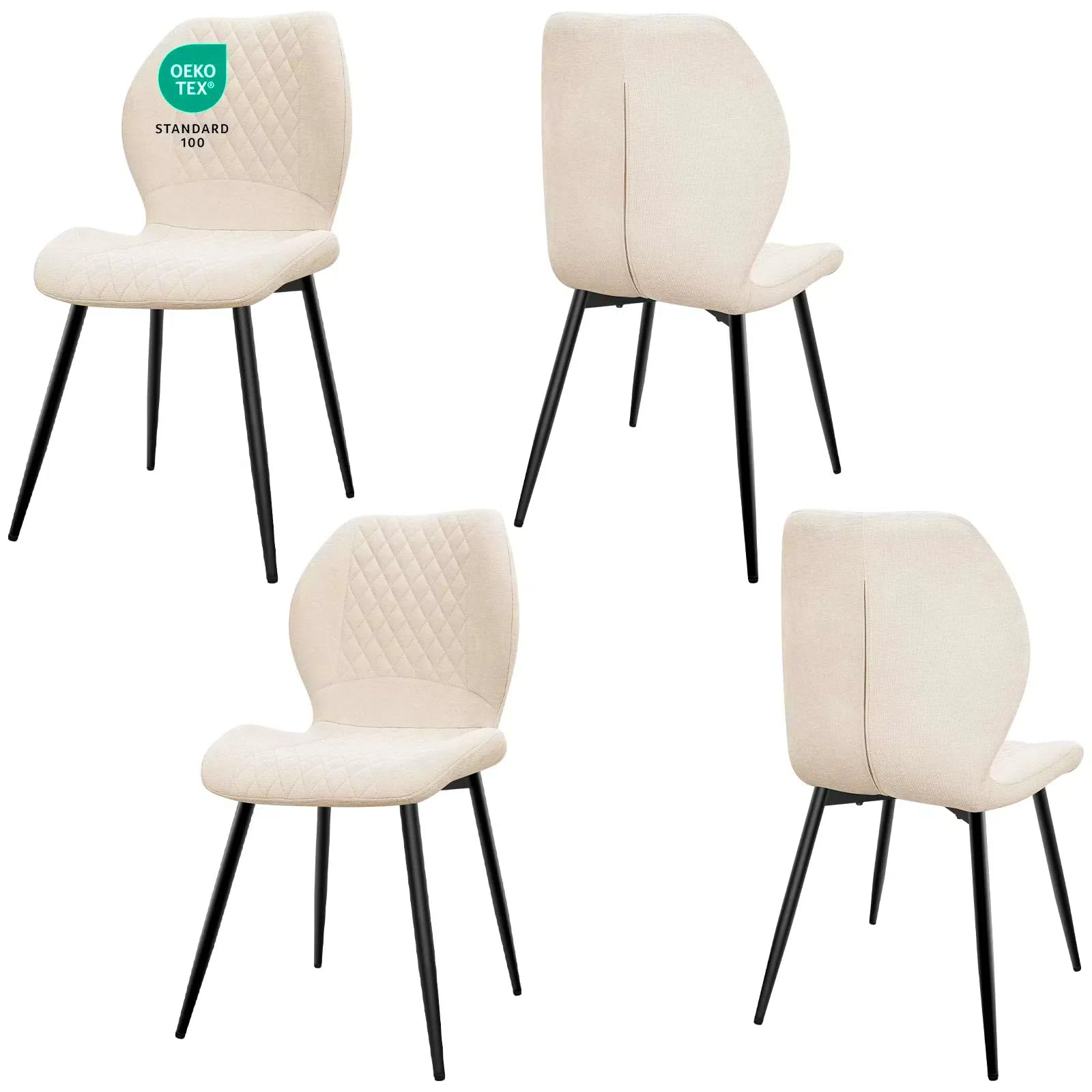 JIJIAN Pack de 4 Sillas de Comedor, Sillas de Cocina, Sillas de Salón, Sillas Tapizadas, sillas ergonómicas de Lino para Comedor, Cocina, Dormitorio, Recepción, Beige