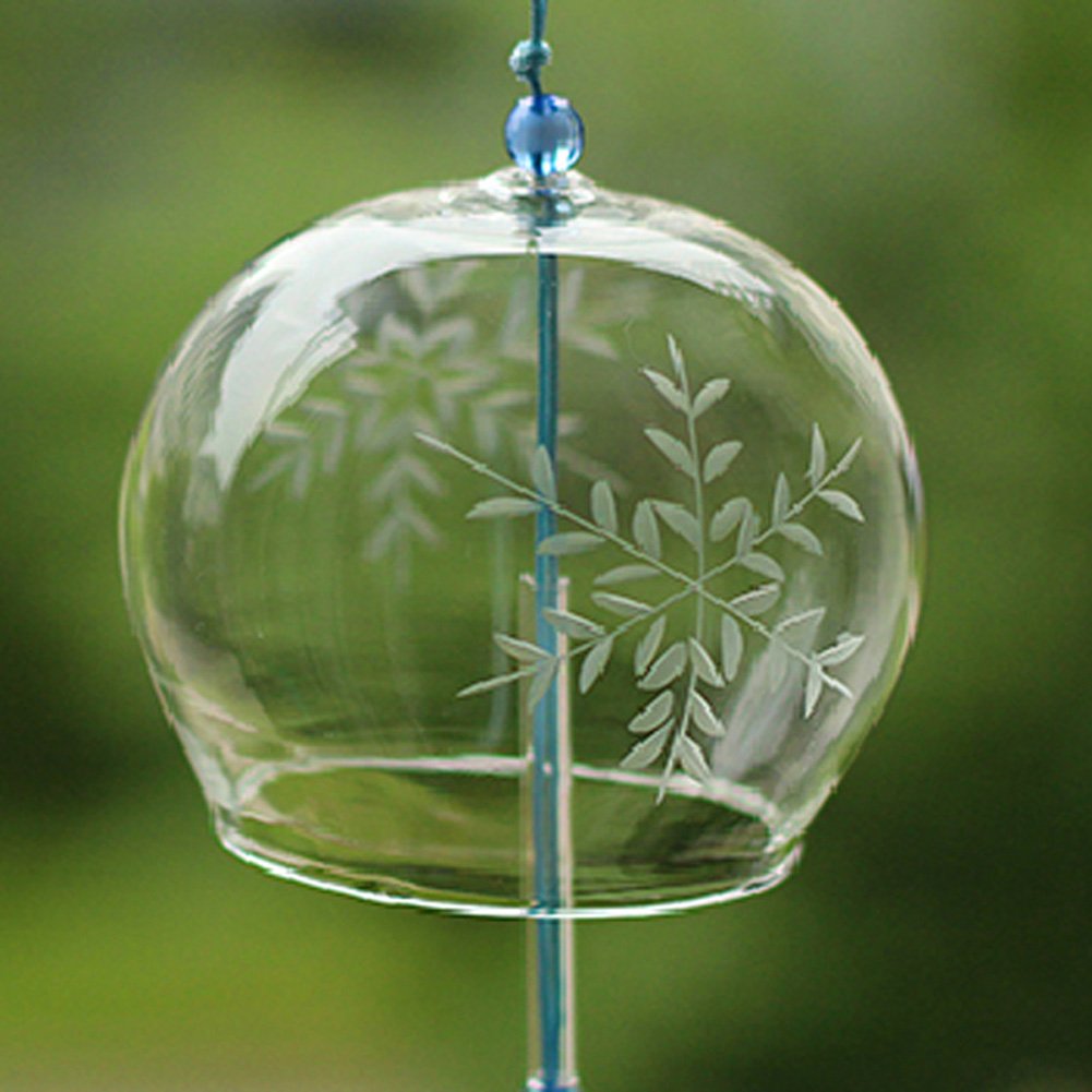 Japanese Furin Wind Chimes Wind Bells Handmade Glass Birthday Gift Patio and Garden Gift Home Decors Wind Chimes Japanese Style (Snowflake)