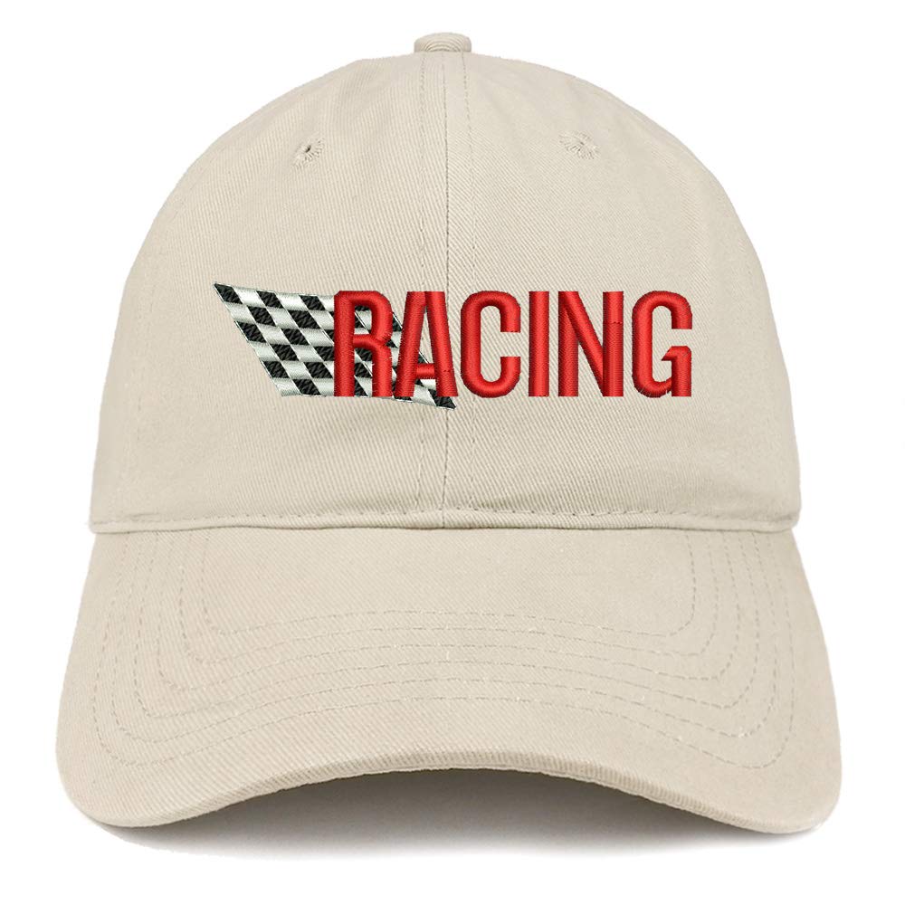 Trendy Apparel Shop Racing Flag Embroidered Soft Crown 100% Brushed Cotton Cap