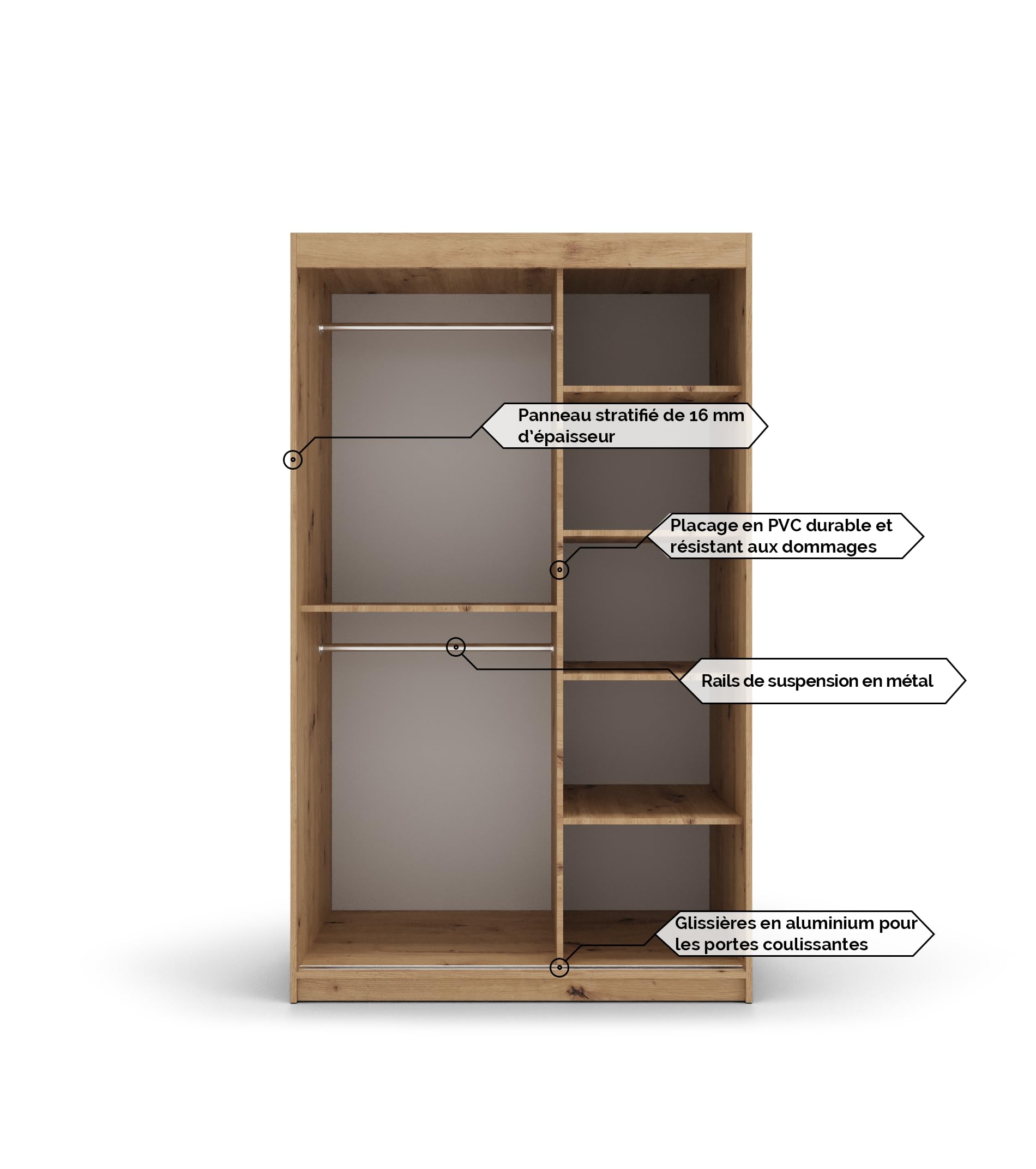 ABIKSMEBLE Armoire Tokyo 3 Avec Porte Coulissante Miroir - Dressing Adulte - Penderie Vêtement - Garde Robe - Placard Chambre - Closet