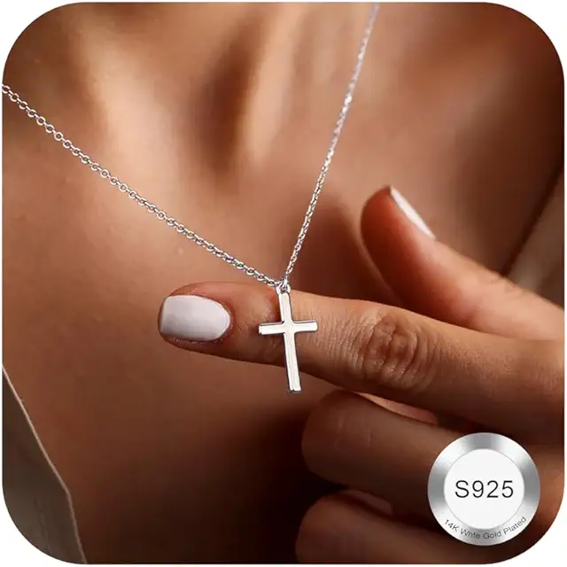925 Sterling Silver Cross Necklace for Women - 18K Gold Plated Pendant