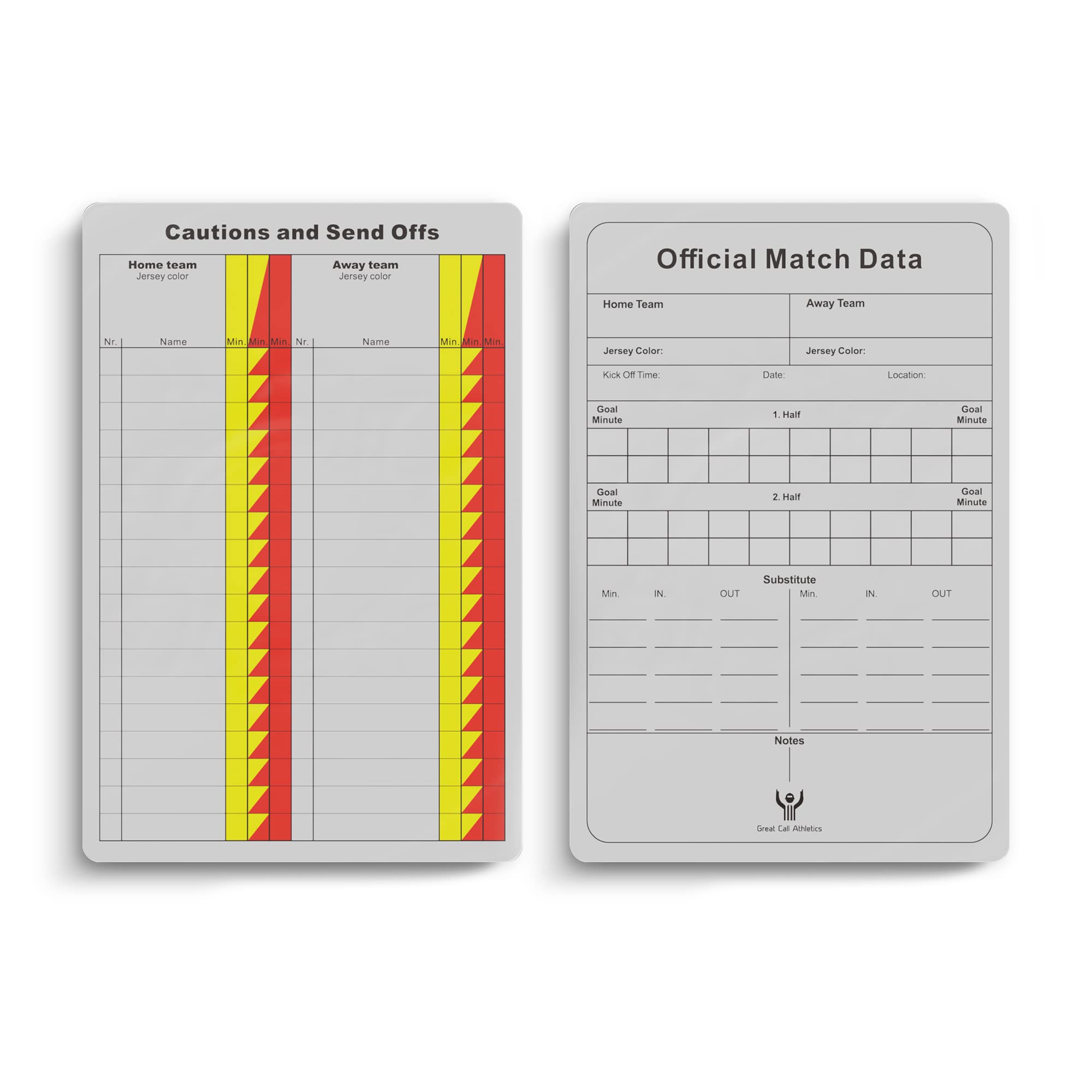 Great Call Athletics | Soccer Referee Game Cards Pro | 50 Pack | Double Sided Thick Print Match Data Record Set | Fits Pocket