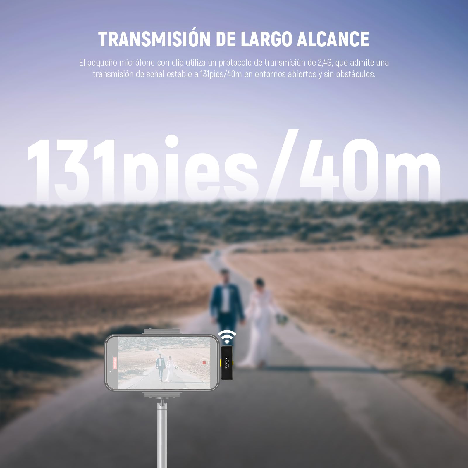 NEEWER Micrófono Lavalier inalámbrico para iPhone Android PC Portátil Alcance de 131 pies/40 m Cancelación de Ruido Micrófono Omnidireccional para Vlogging Transmisión en Vivo (1x RX + 2x TX), KM23
