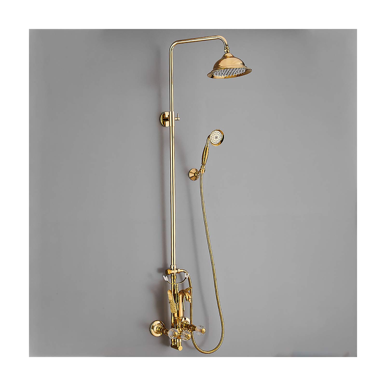 WYRSS Rain Shower System Swan Shower Faucet Set Wall Mounted Shower Combo Set Brass Rain Mixer Shower with Handheld Shower, Rainfall Shower Head,Gold
