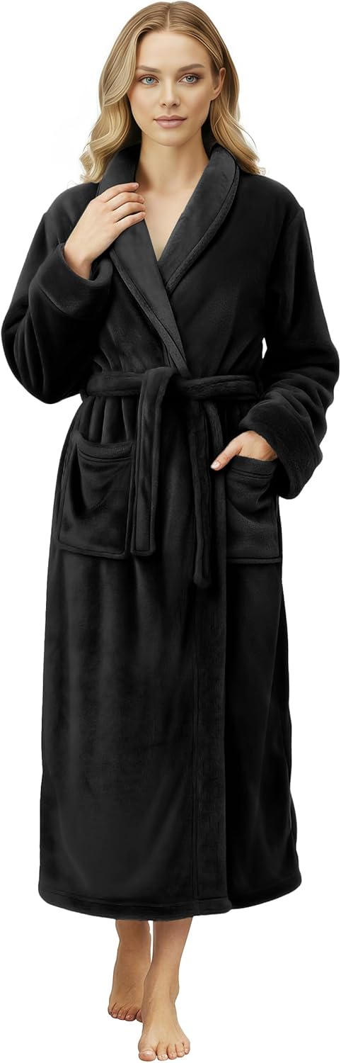 NY Threads Women's Fleece Shawl Collar Bathrobe Plush Long Spa Robe, Medium