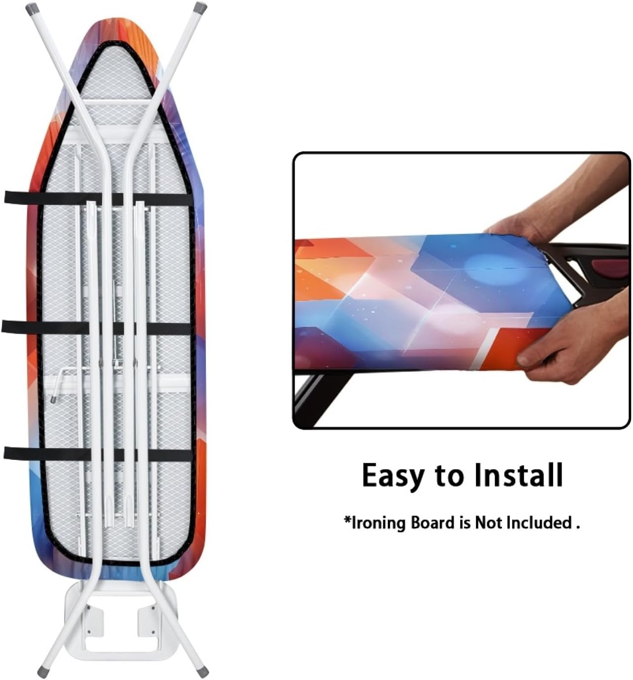 Ironing Board Cover 14x48 Pattern Blue Red Iron Board Cover with Padding Heat Reflective,Scorch Resistant Thick Padding,Snug Fit Non-Slip Nose Pocket Fastener Straps Elastic Edges