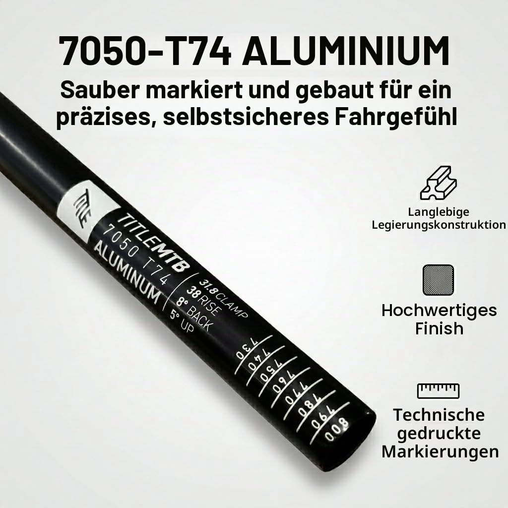 TITLE AH1 35 MTB-Lenker – 800 mm Breite, 35 mm Klemmung, 38 mm Rise, Aluminiumlegierungs-Lenker für Downhill, Enduro, Freeride, Trek & Fixie-Bike kompatibel (Schwarz, 35x38 mm Rise)
