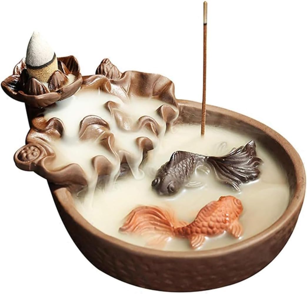 Fiyyuga Ceramic Backflow Incense Burner Cone Holder 5.3x2x2in Washable