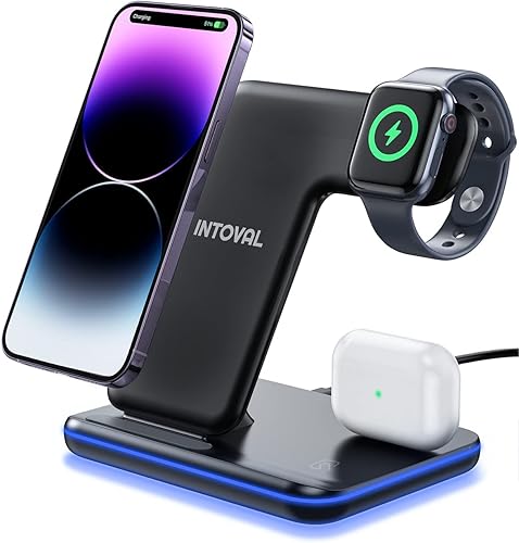 Intoval Cargador inalámbrico para Apple, estación de carga para iPhone 15 a 8, Apple Watch 9 a 2, Airpods Pro 21 y 3gen