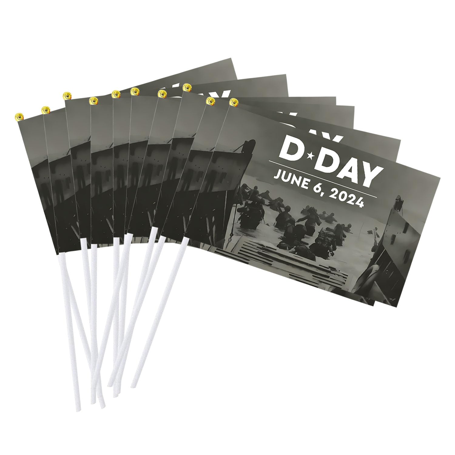 20PCS D Day 80th Anniversary Small Flag on Stick, 14x21cm D Day 80th Anniversary Decorations Mini Flag, 6th June 1944-2024 Commemorative D-Day Hand Waving Flag for Office Festivals Events (D)