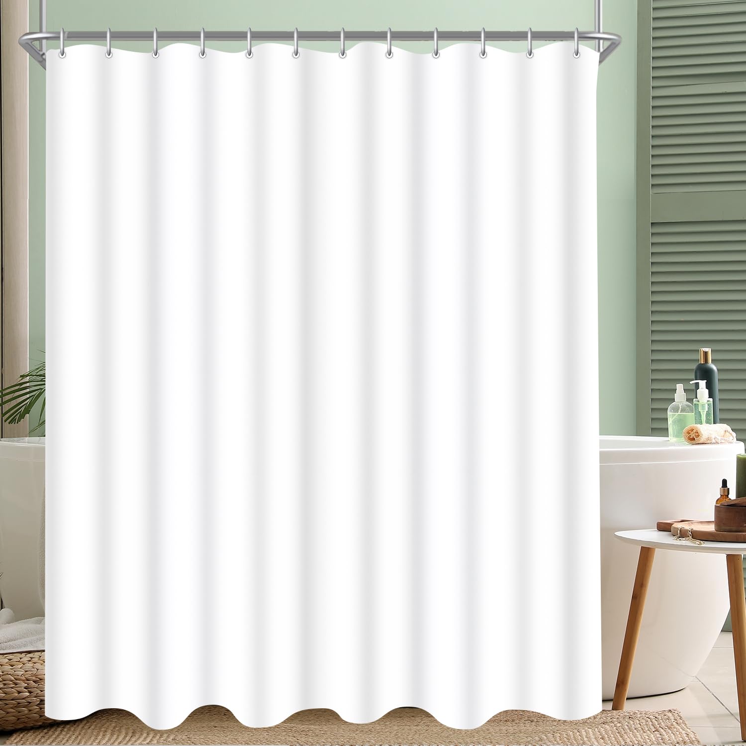 Lerores Shower Curtain, 150 x 180 cm, Pure White, Weighted Hem, Anti-Mould Textile, Water-Repellent