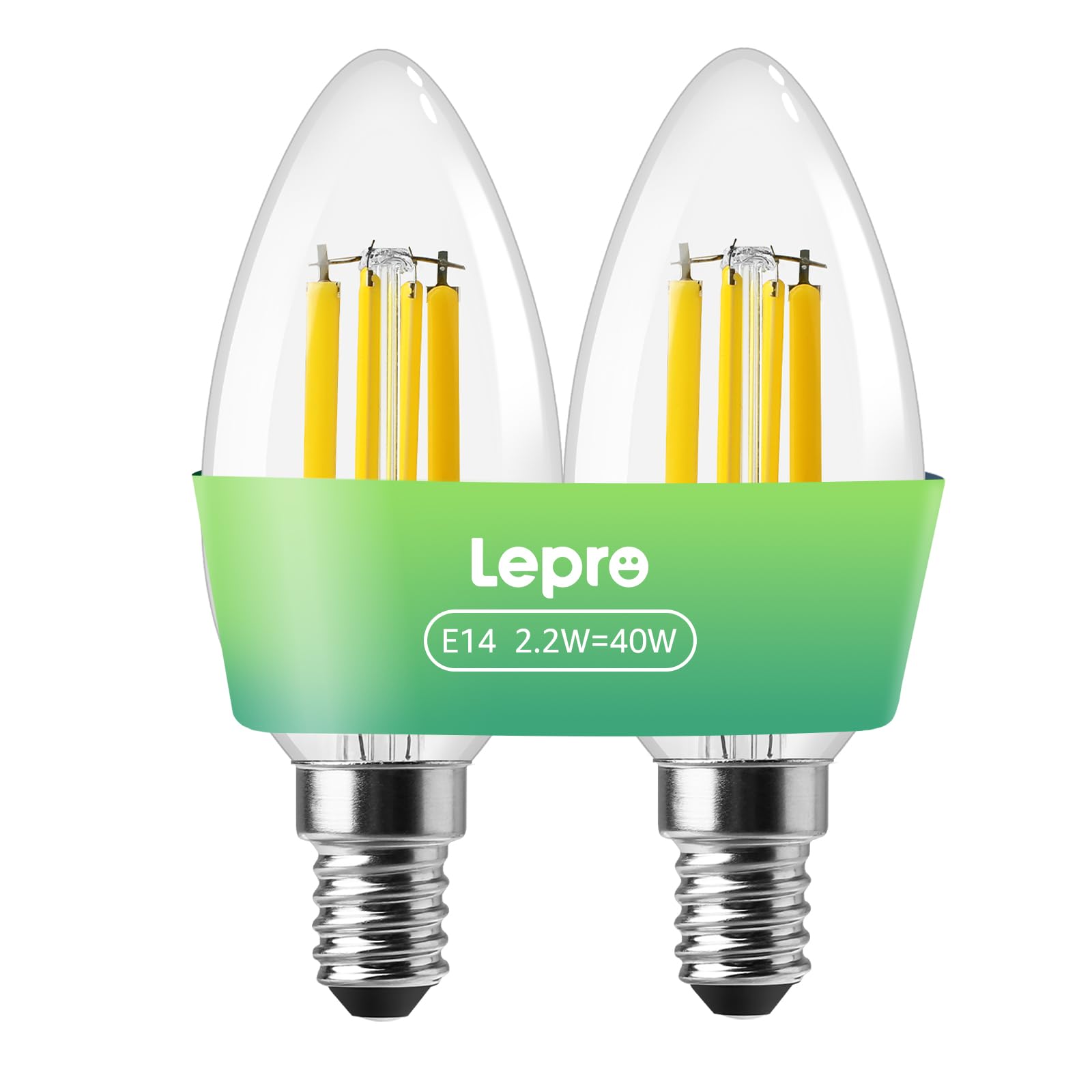 Lepro Energieklasse A E14 LED warmweiss Lampe 2.2W 470 Lumen C35 2700K Warmweiß LED Glühbirne, entspricht 40W Glühlampe, 300° Abstrahlwinkel Nicht Dimmbar Energiesparlampe, 2er-Pack
