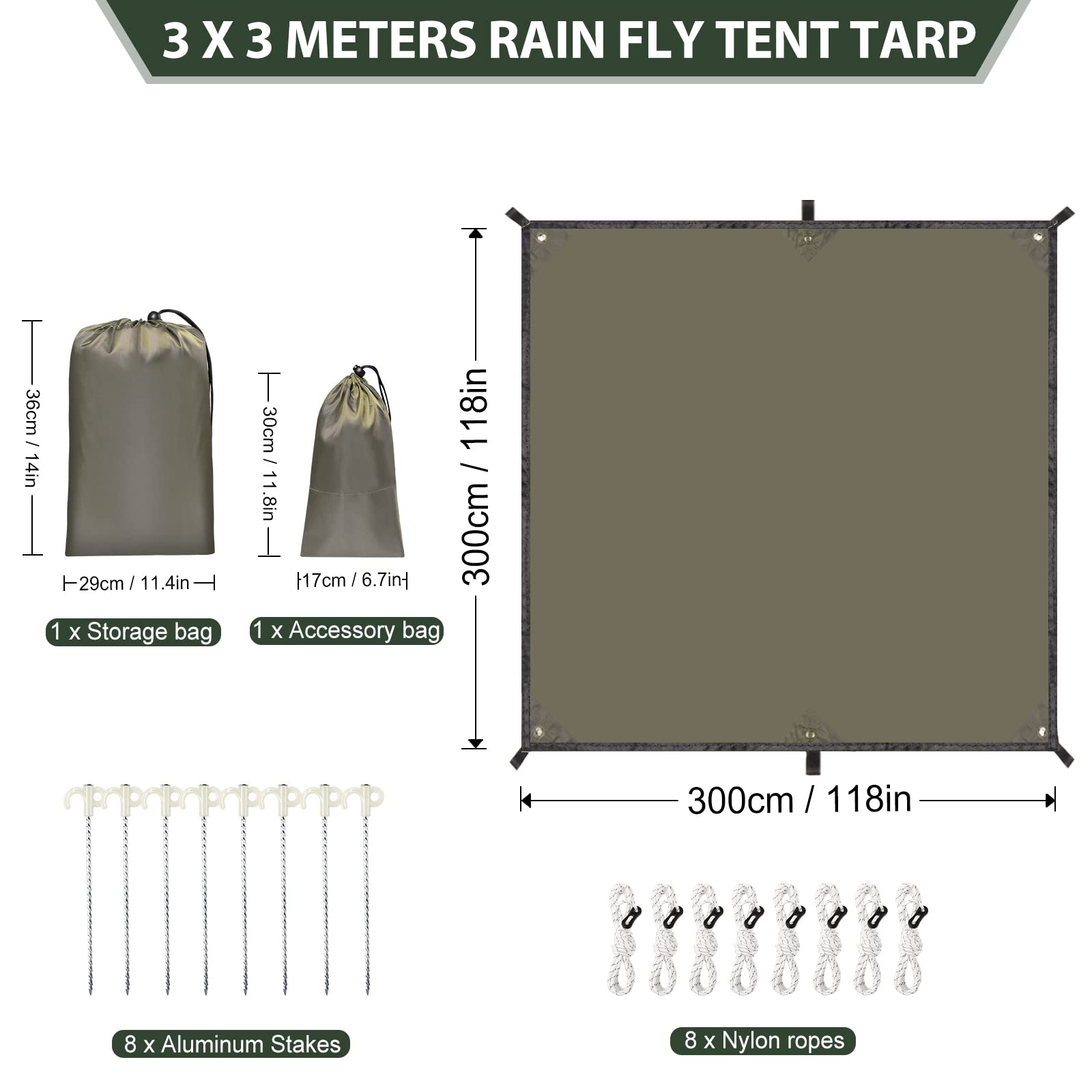 Bâche De Camping Bushcraft 10x13,2Ft - 70D Nylon - Urgence Hamac Et Protection UV50