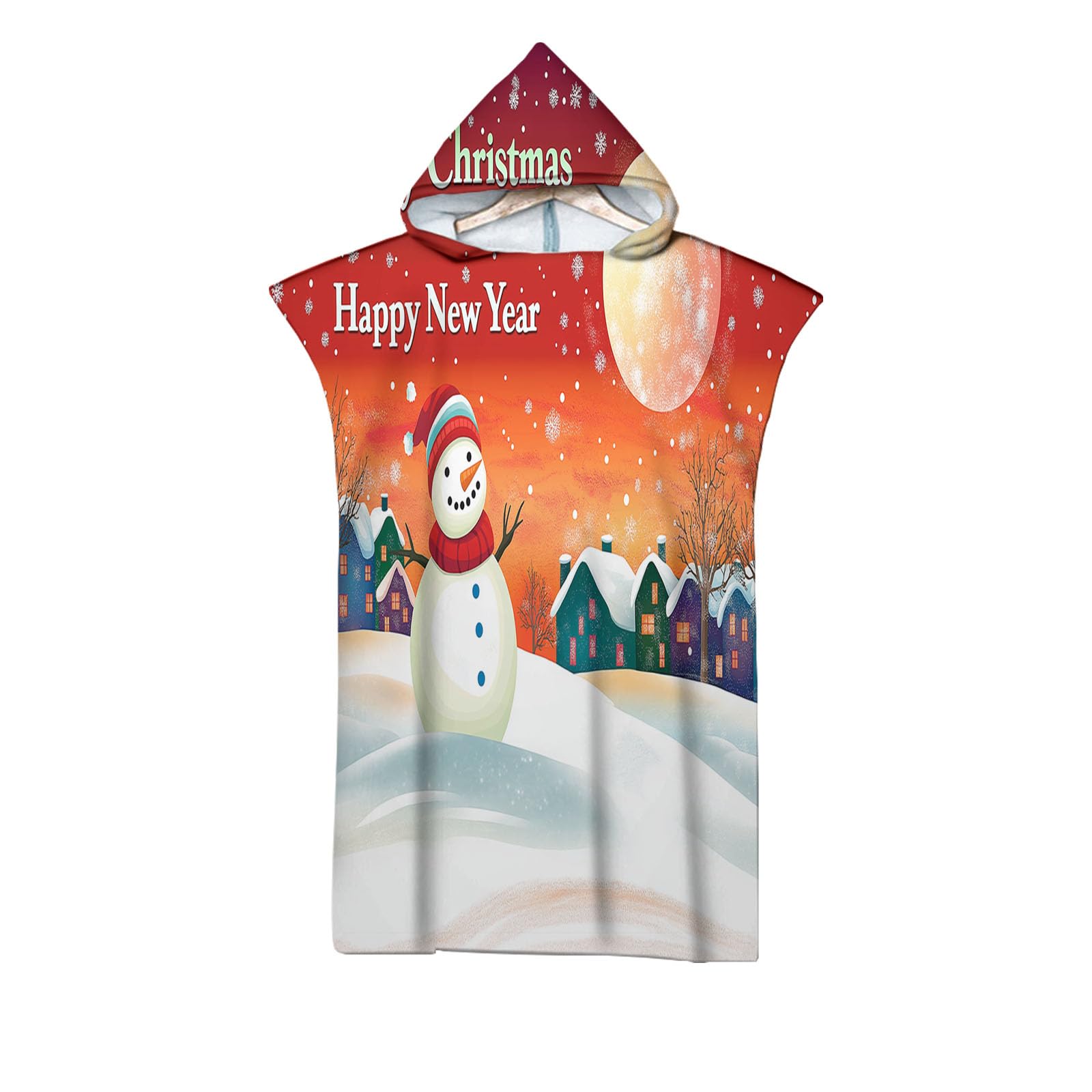 Poncho à capuche de Noël motif bonhomme de neige, cadeau idéal pour surfeur
