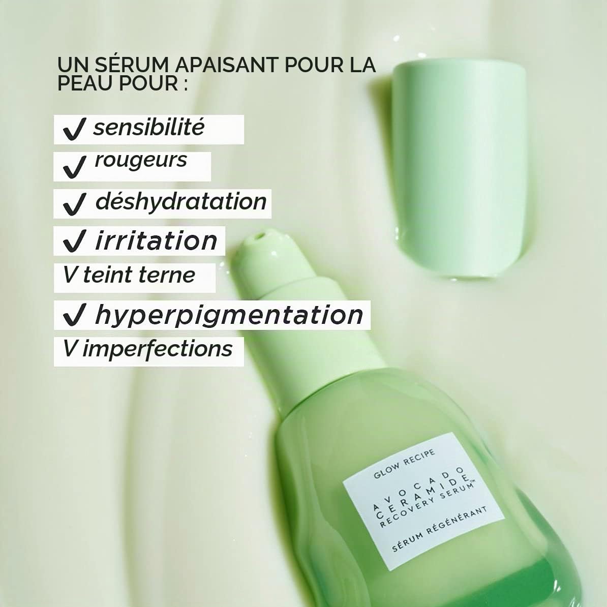 Glow Recipe Sérum de récupération aux céramides d'avocat - Sérum visage riche en antioxydants pour peaux sensibles avec beurre d'avocat + extrait d'avocat, réduit les rougeurs visibles +