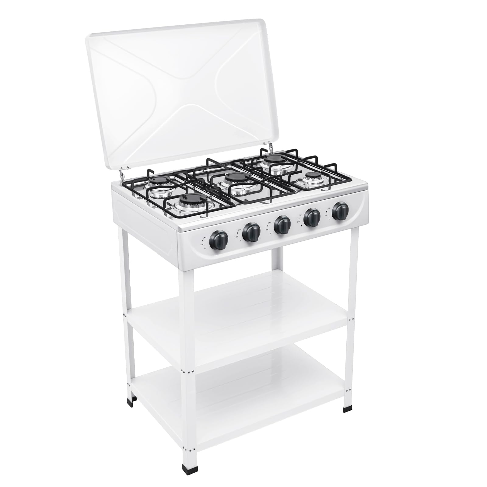 KKVUIIF 5 fuegos de gas, 2,5 kW, placa de gas con soporte antideslizante y tapa, cocina de gas independiente, cocina de gas para camping, 61,5 x 42,5 x 82 cm (negro) — view 10