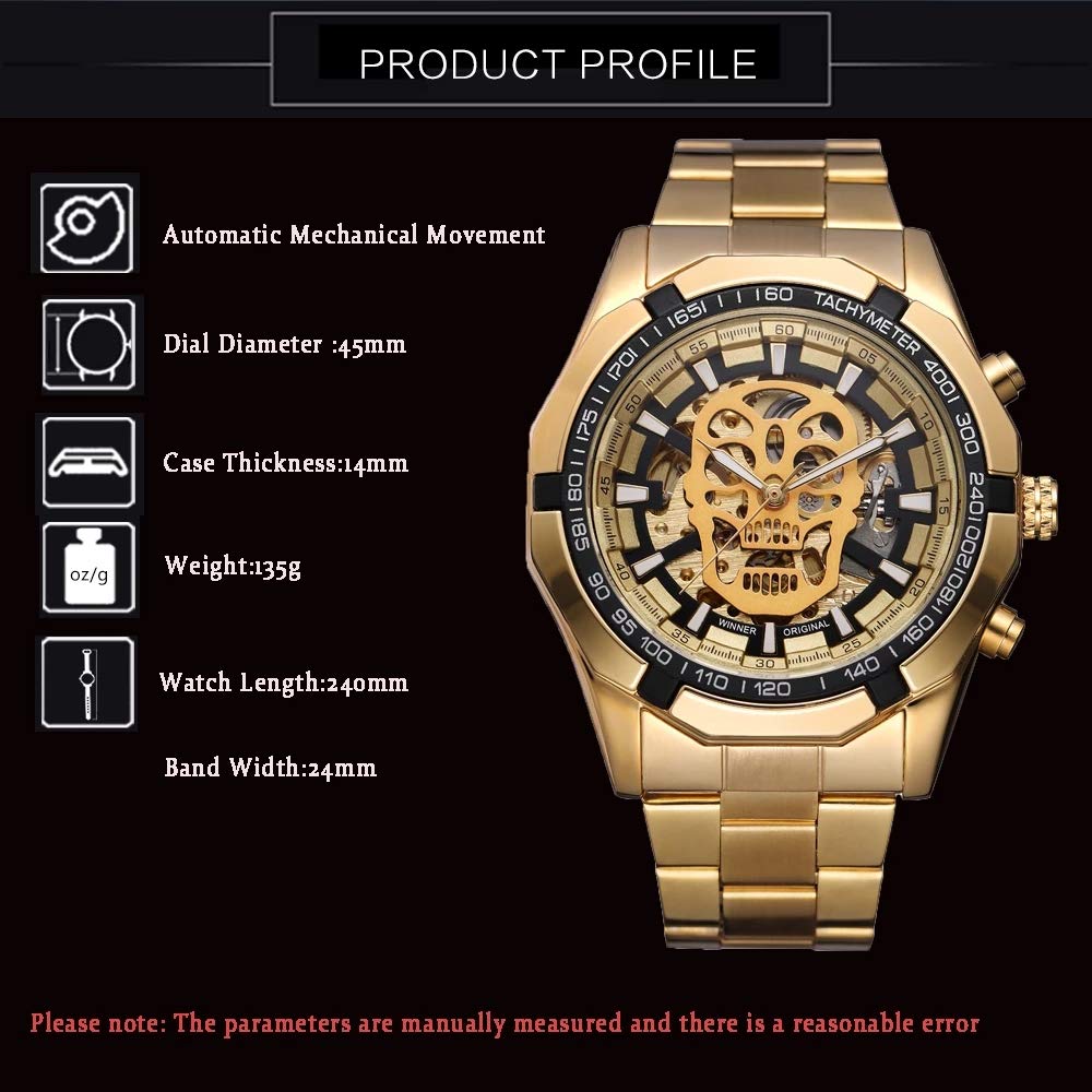 MASTOP Reloj mecánico para hombre, analógico, automático, clásico, de acero inoxidable, para hombre