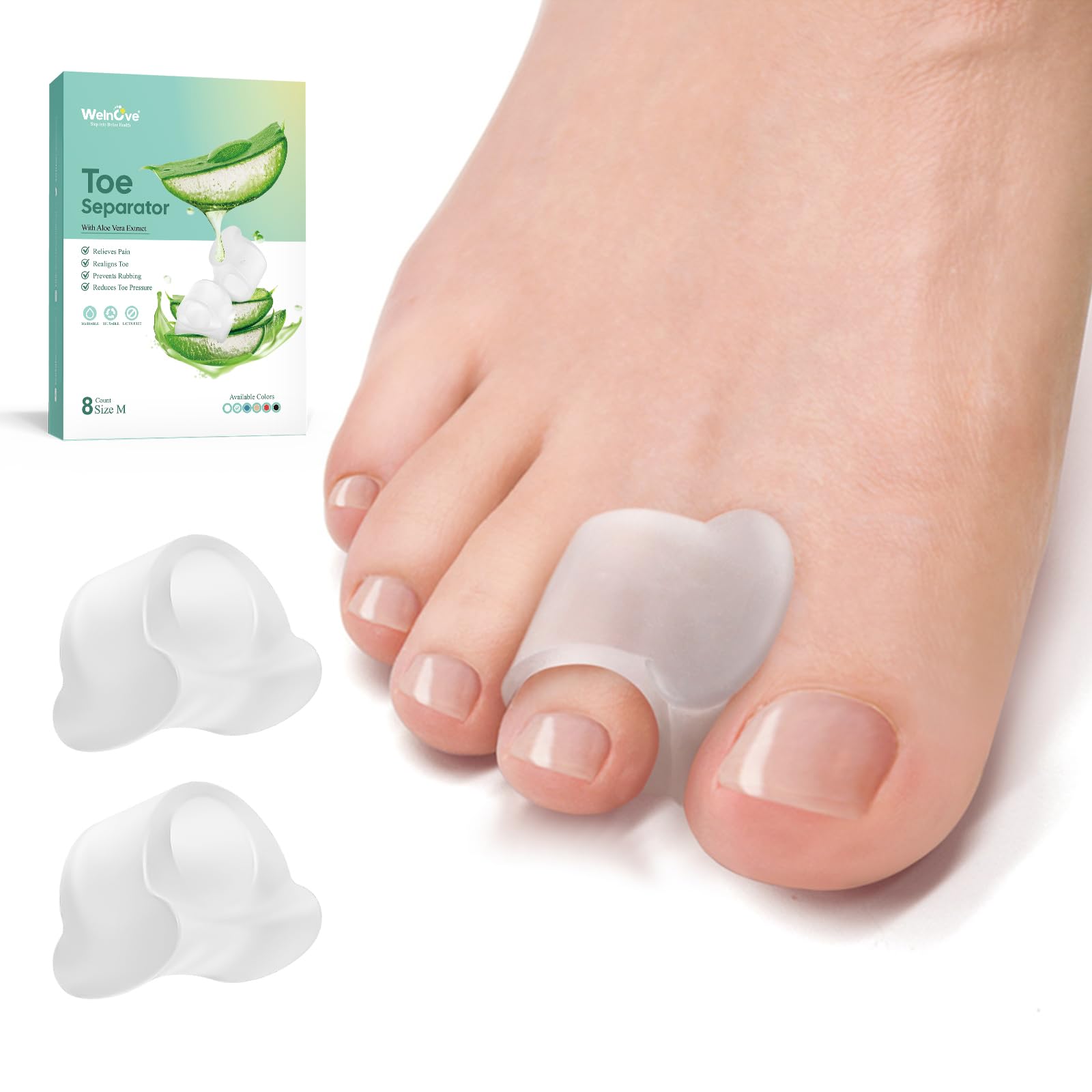 Welnove Toe Separator for Overlapping Toes - Toe Spacers for Bunions Aloe Vera Extract - Toe Corrector, Big Toe Alignment - Bunion Relief for Women
