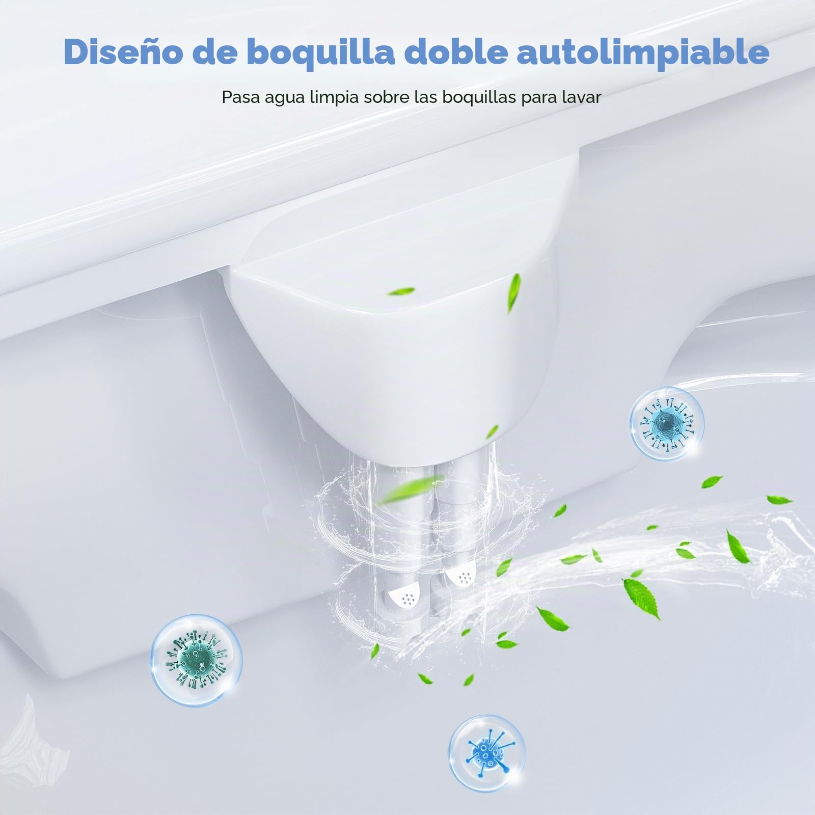 Bidet para WC, Potuem Accesorio No Eléctrico para Bidé con Boquillas Dobles Retráctiles, Presión de Agua Ajustable, Agua Fría y Caliente Bidet Attachment