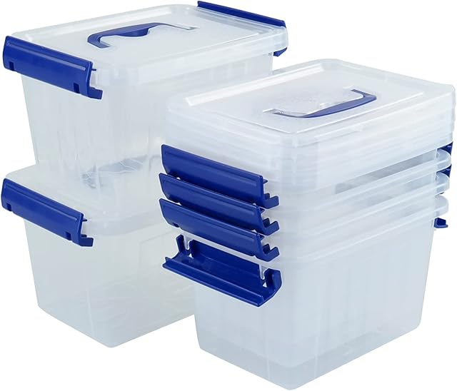 Buyitt 6-Pack 6 L Small Storage Containers Boxes, Plastic Storage Box Bin with Lids/Handles, Clear, f