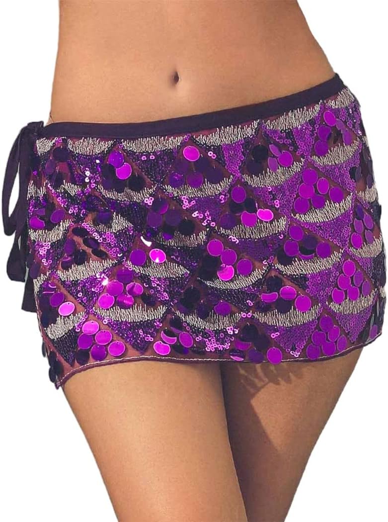Victray Women's Dance Skirts Belly Dance Hip Scarf Skirt Sequin Sparkly Skirt Wrap Short Skirts Party Festival Costume