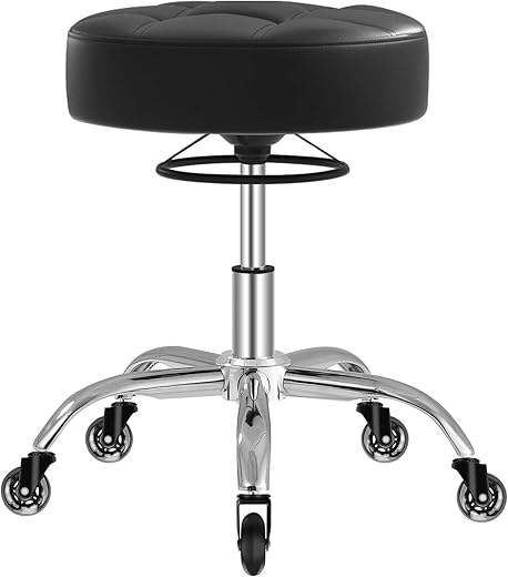 Rolling Stool Heavy Duty 400lb: Super Soft Seat Cushion,360° Swive,Height Adjustability,No Squeaky Noises,No Tip Over,New Upgraded Stool Salon Stool Chair, Tattoo Facial Massage Spa Medical (Black) B0CXDLDHSX