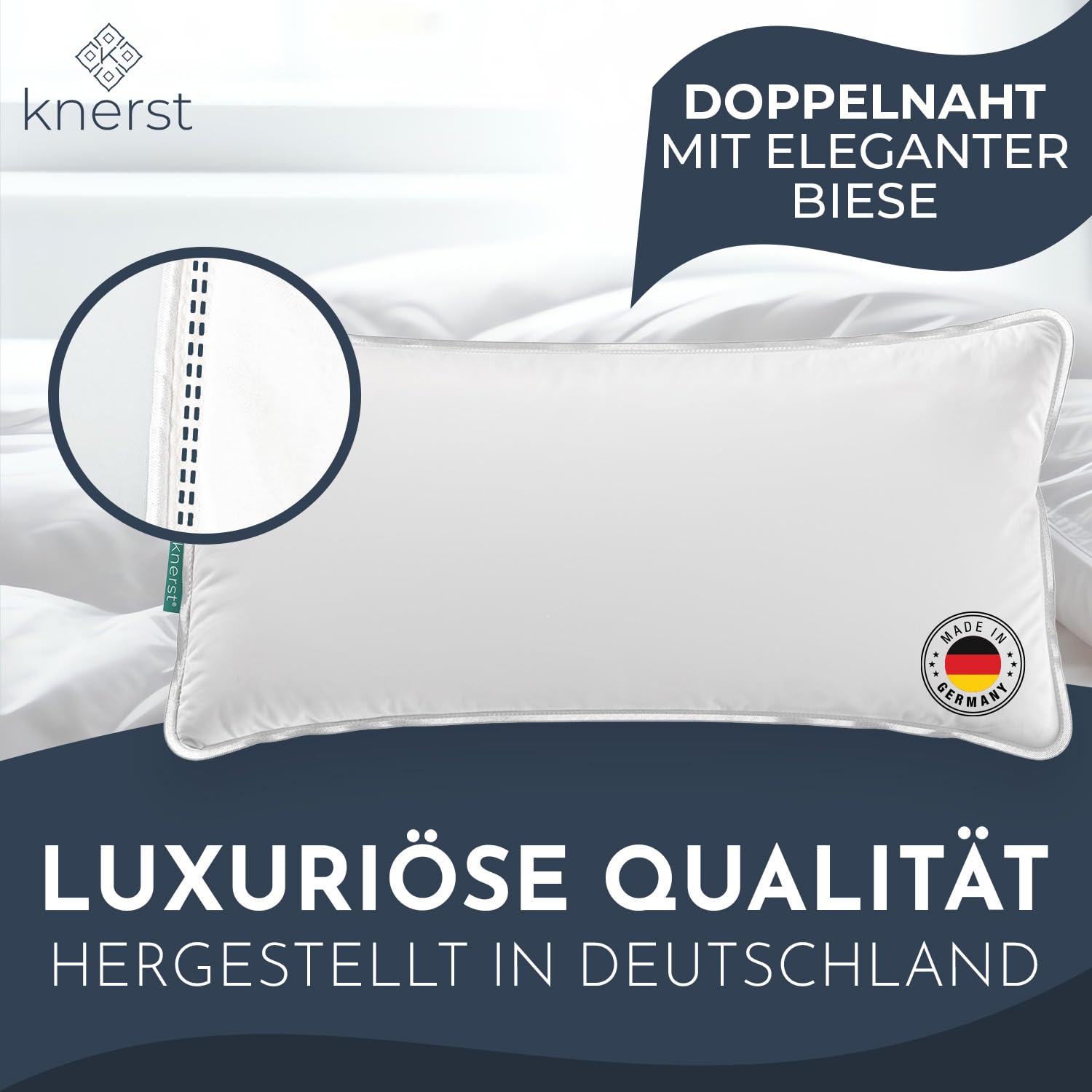 KNERST Kopfkissen 40x60, Bettkissen, Kissen Made in Germany, Schlafkissen | Bettkissen 40x60 cm, Schlafkissen, Pillow, Polster, weich, atmungsaktiv, waschbar, ergonomischer Liegekomfort