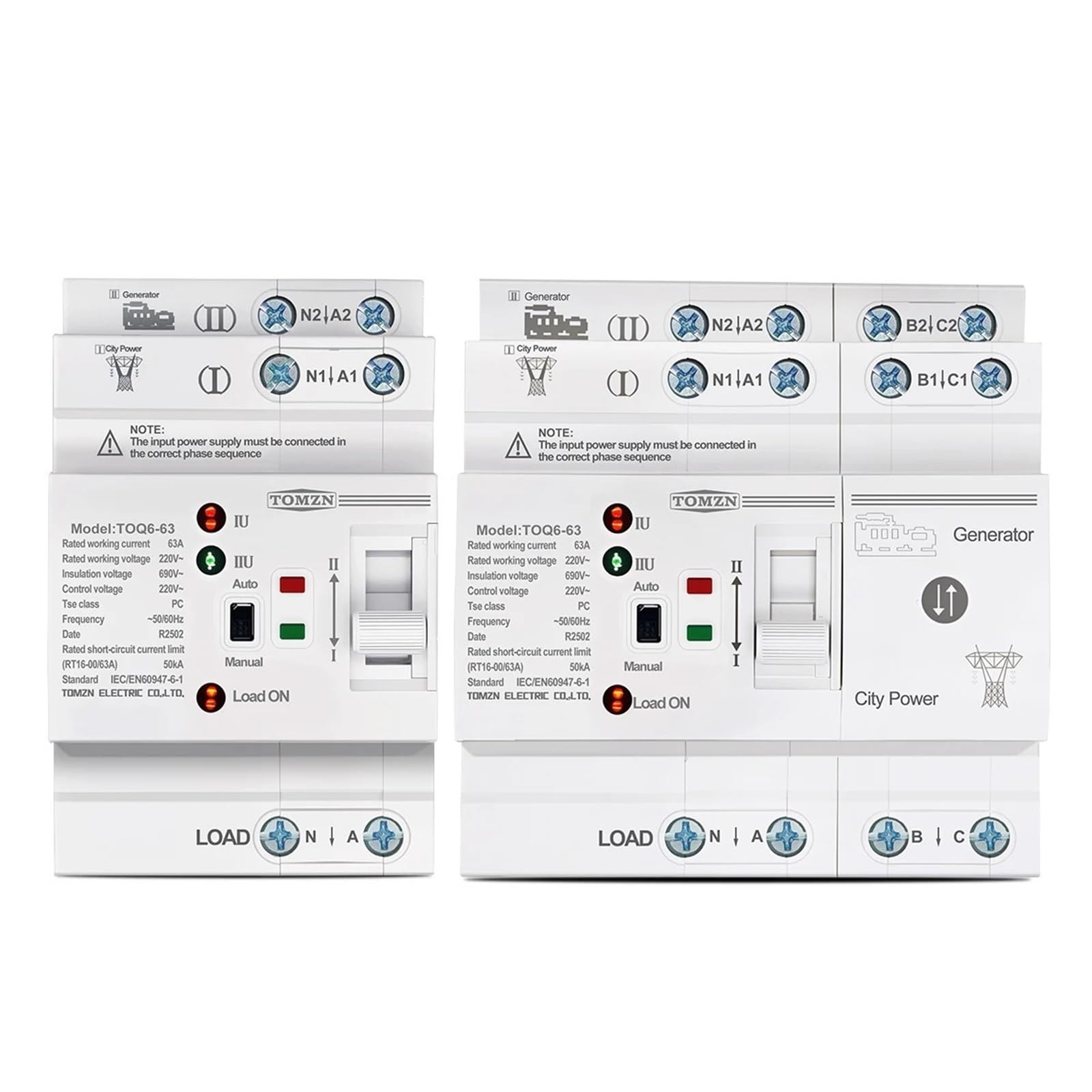 Schiene ATS LN 220V Dual Power Automatische Transfer Elektrische Wahlschalter Unterbrechungsfreie 2P 4P 63A TOQ6(4P)